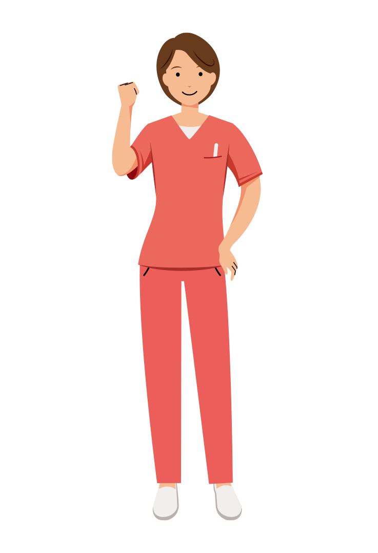 歯科衛生士 イラスト - 看護師・女性・ピンクスクラブ・右手でガッツポーズ・塗り