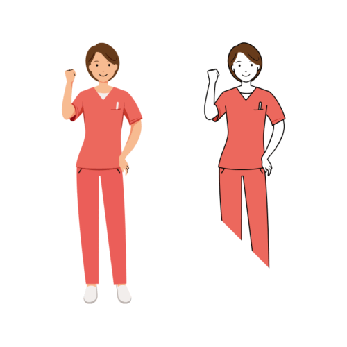 歯科衛生士 イラスト - 看護師・女性・ピンクスクラブ・右手でガッツポーズ