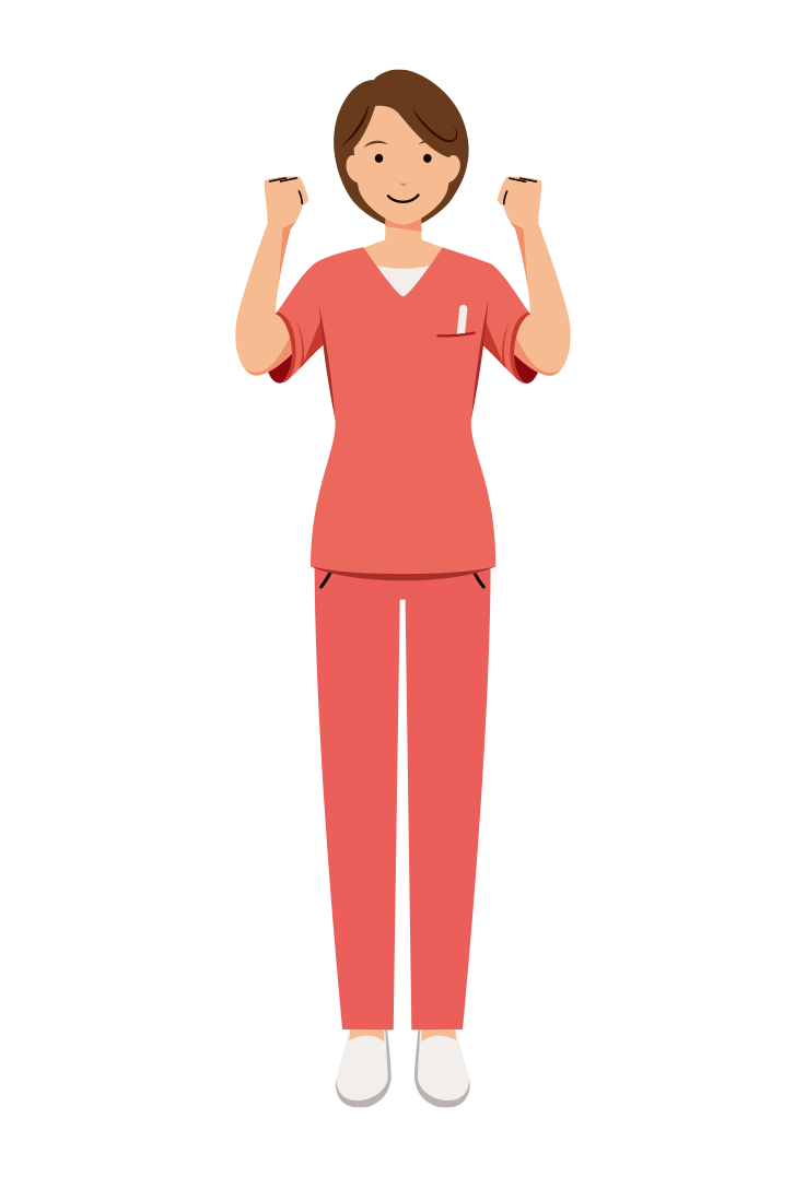 歯科衛生士 イラスト - 看護師・女性・ピンクスクラブ・両手でガッツポーズ・塗り