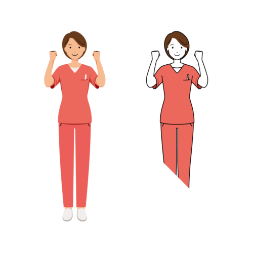 歯科衛生士 イラスト - 看護師・女性・ピンクスクラブ・両手でガッツポーズ