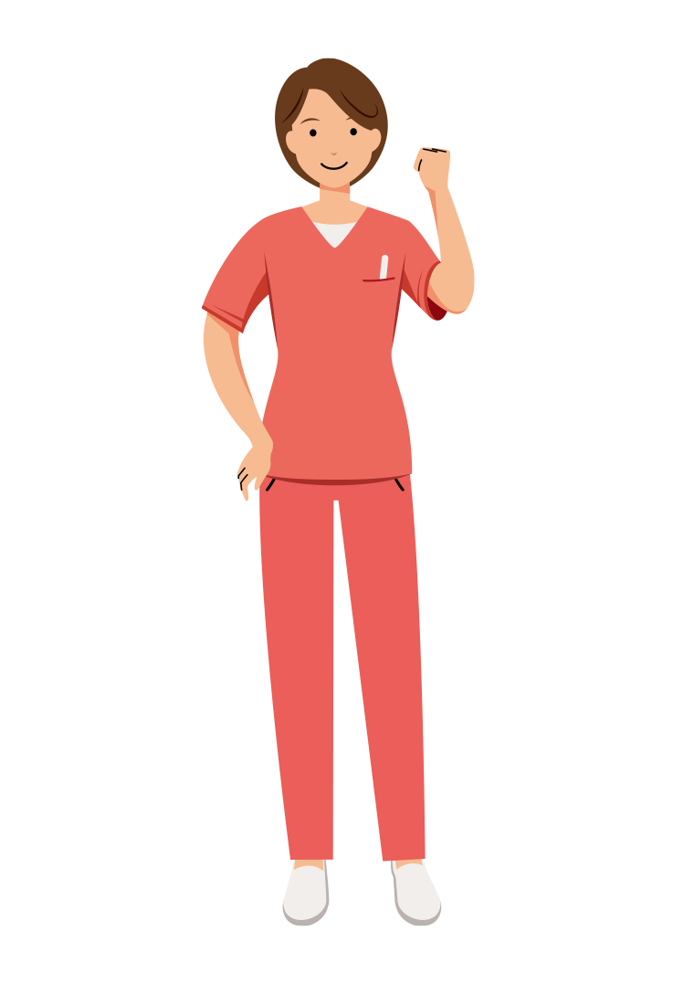 歯科衛生士 イラスト - 看護師・女性・ピンクスクラブ・左手でガッツポーズ・塗り