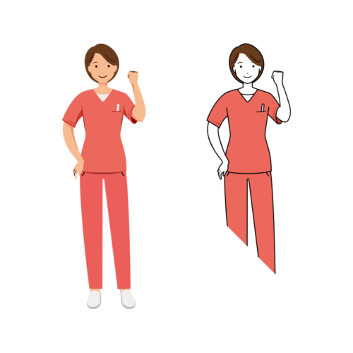 歯科衛生士 イラスト - 看護師・女性・ピンクスクラブ・左手でガッツポーズ