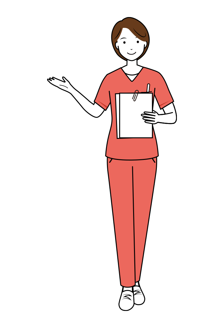 歯科衛生士 イラスト - 看護師・女性・案内・カルテ・ピンクスクラブ・線画