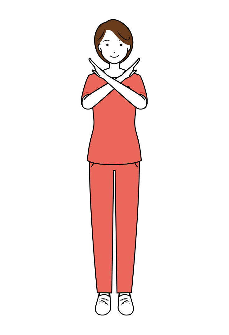 歯科衛生士 イラスト - 看護師・女性・バツサイン・ピンクスクラブ・線画