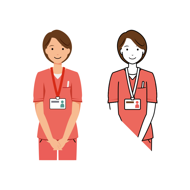 歯科衛生士 イラスト - 看護師・女性・ピンクスクラブ・IDホルダー・上半身