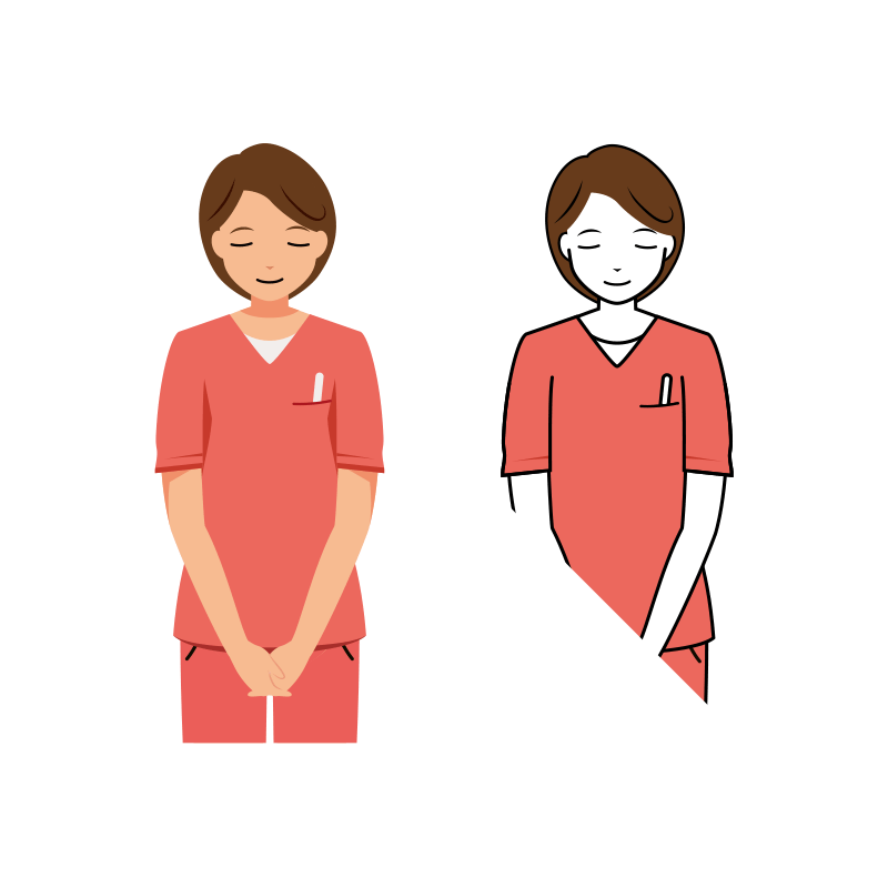 歯科衛生士 イラスト - 看護師・女性・ピンクスクラブ・お辞儀・上半身