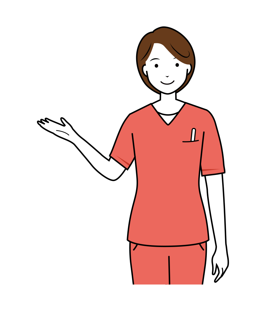 歯科衛生士 イラスト - 看護師・女性・ピンクスクラブ・案内・上半身・線画