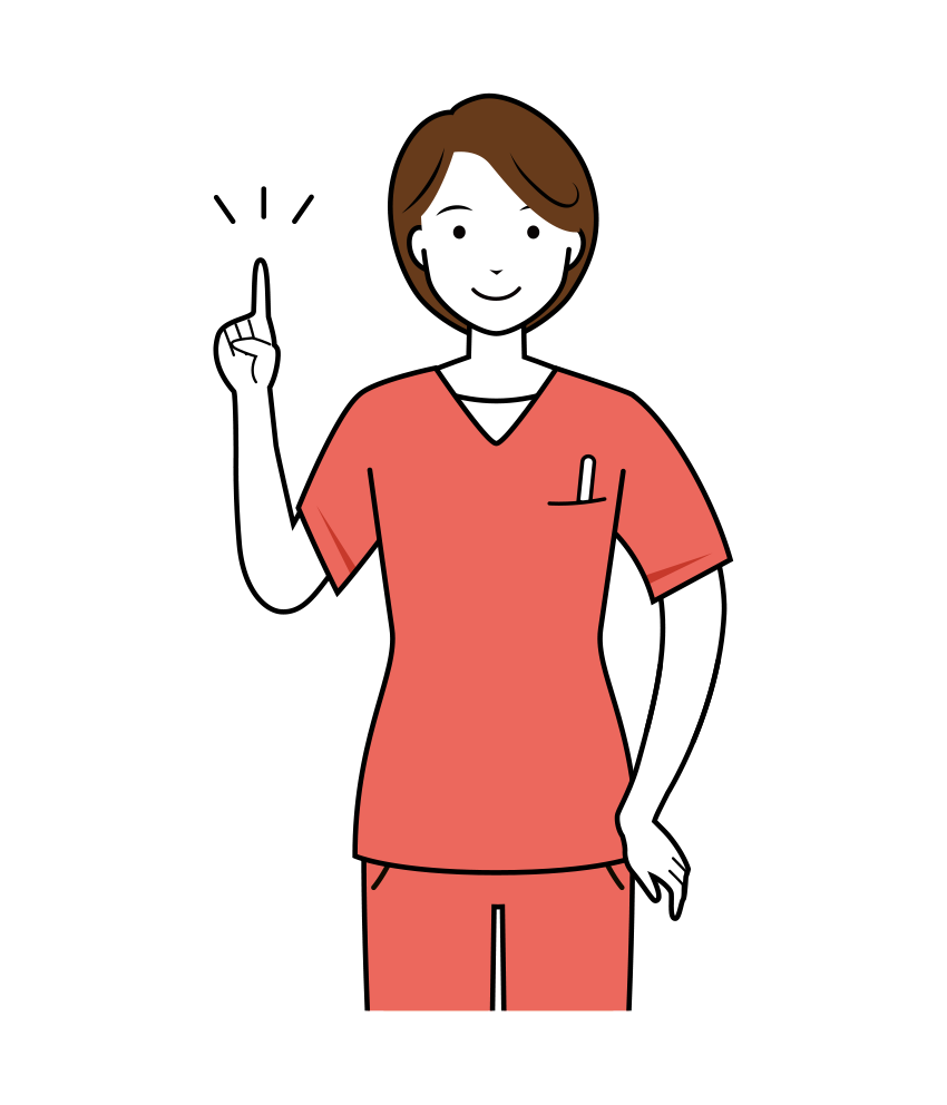 歯科衛生士 イラスト - 看護師・女性・ピンクスクラブ・アドバイス・上半身・線画