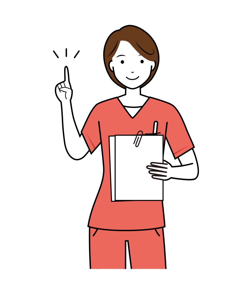 歯科衛生士 イラスト - 看護師・女性・ピンクスクラブ・説明・上半身・線画