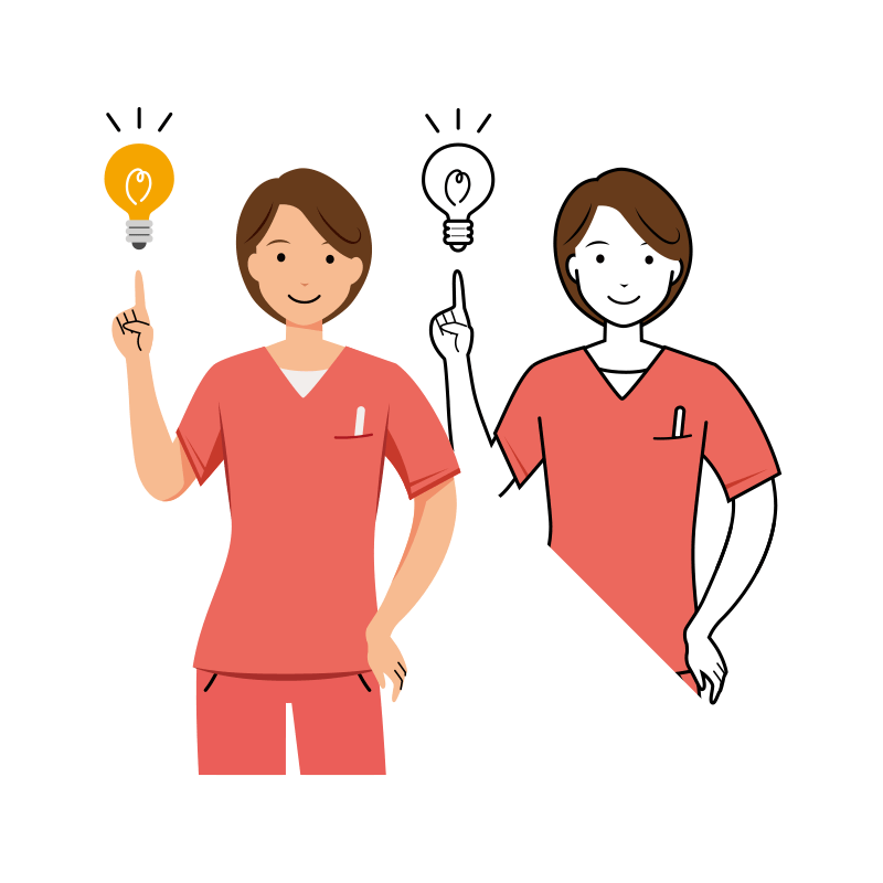 歯科衛生士 イラスト - 看護師・女性・ピンクスクラブ・ひらめき・上半身