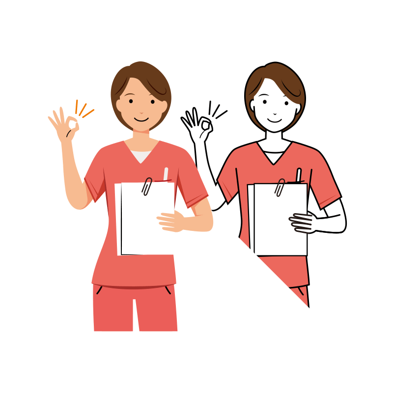 歯科衛生士 イラスト - 看護師・女性・ピンクスクラブ・OKサイン・上半身 | イラストれいと