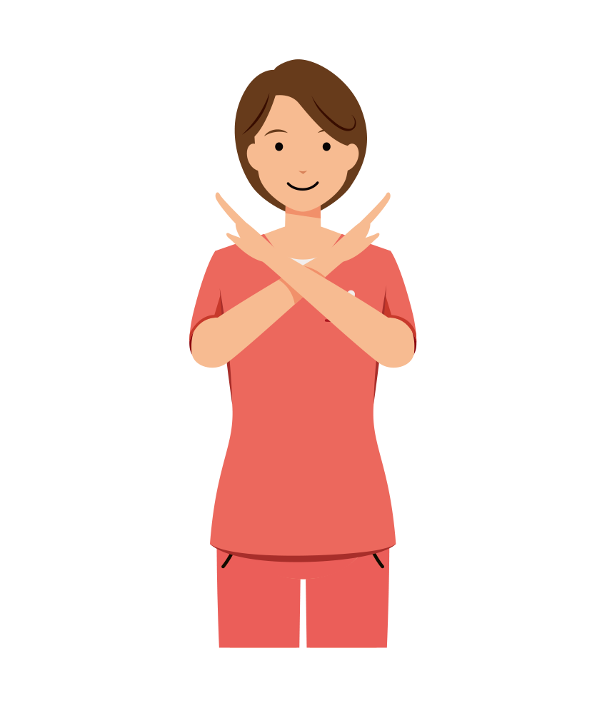 歯科衛生士 イラスト - 看護師・女性・バツサイン・ピンクスクラブ・上半身・塗り | イラストれいと