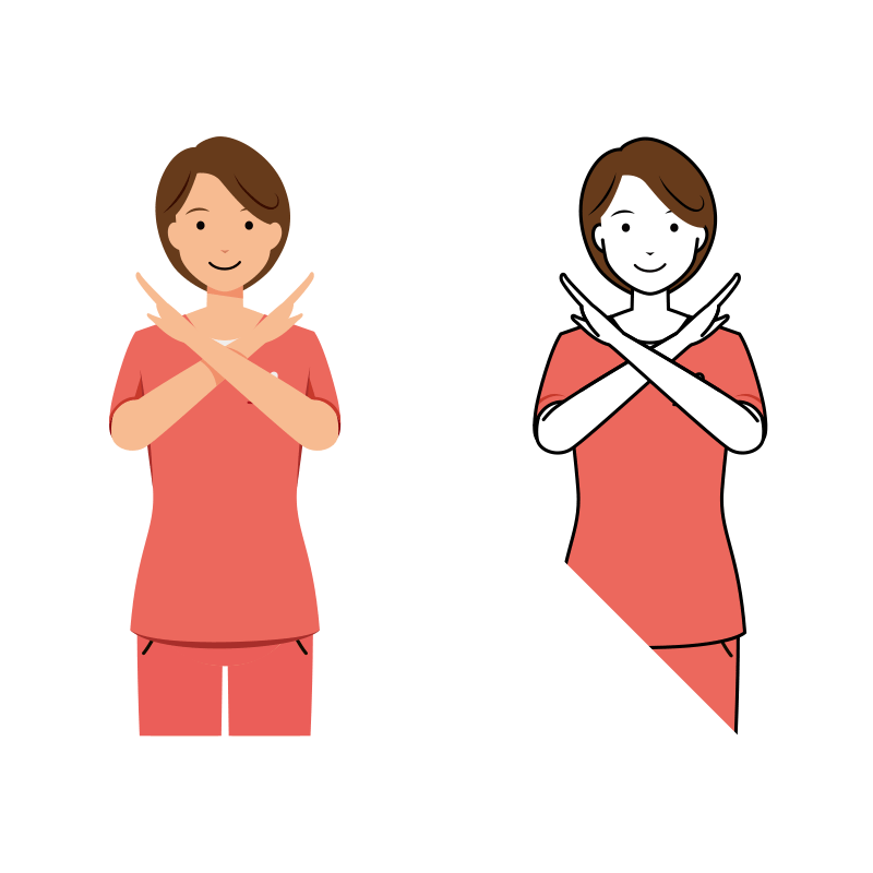 歯科衛生士 イラスト - 看護師・女性・バツサイン・ピンクスクラブ・上半身 | イラストれいと