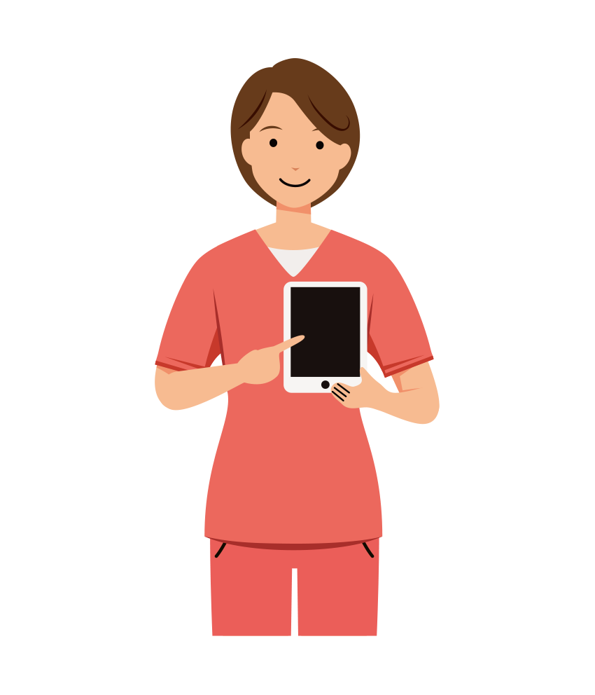 歯科衛生士 イラスト - 看護師・女性・業務用タブレット・ピンクスクラブ・上半身・塗り | イラストれいと