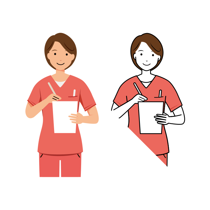 歯科衛生士 イラスト - 看護師・女性・メモ・ピンクスクラブ・上半身 | イラストれいと