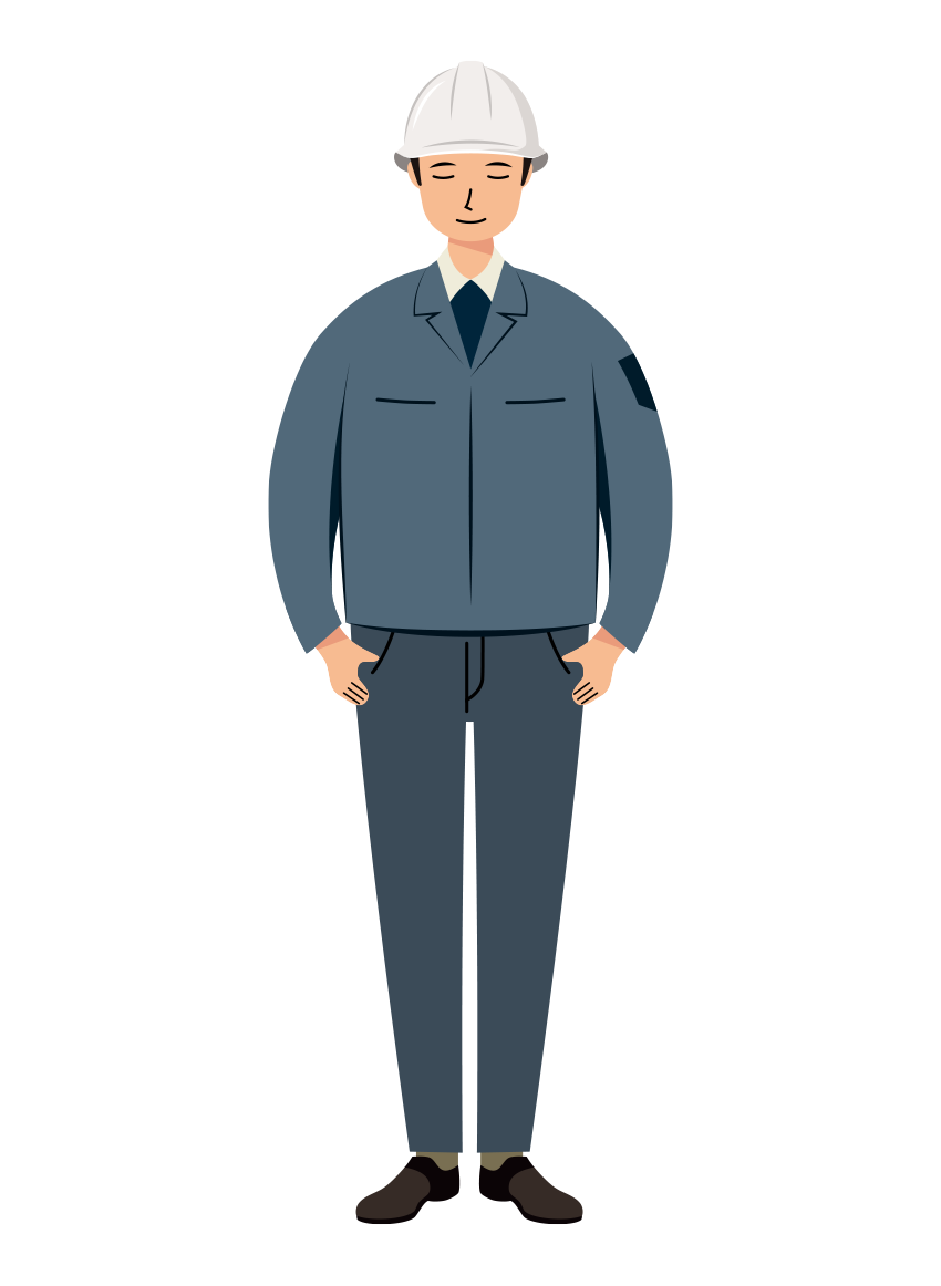 建設・現場 イラスト - 現場監督 (Site Supervisor)・男性・ お辞儀・腕章無し・塗り | イラストれいと