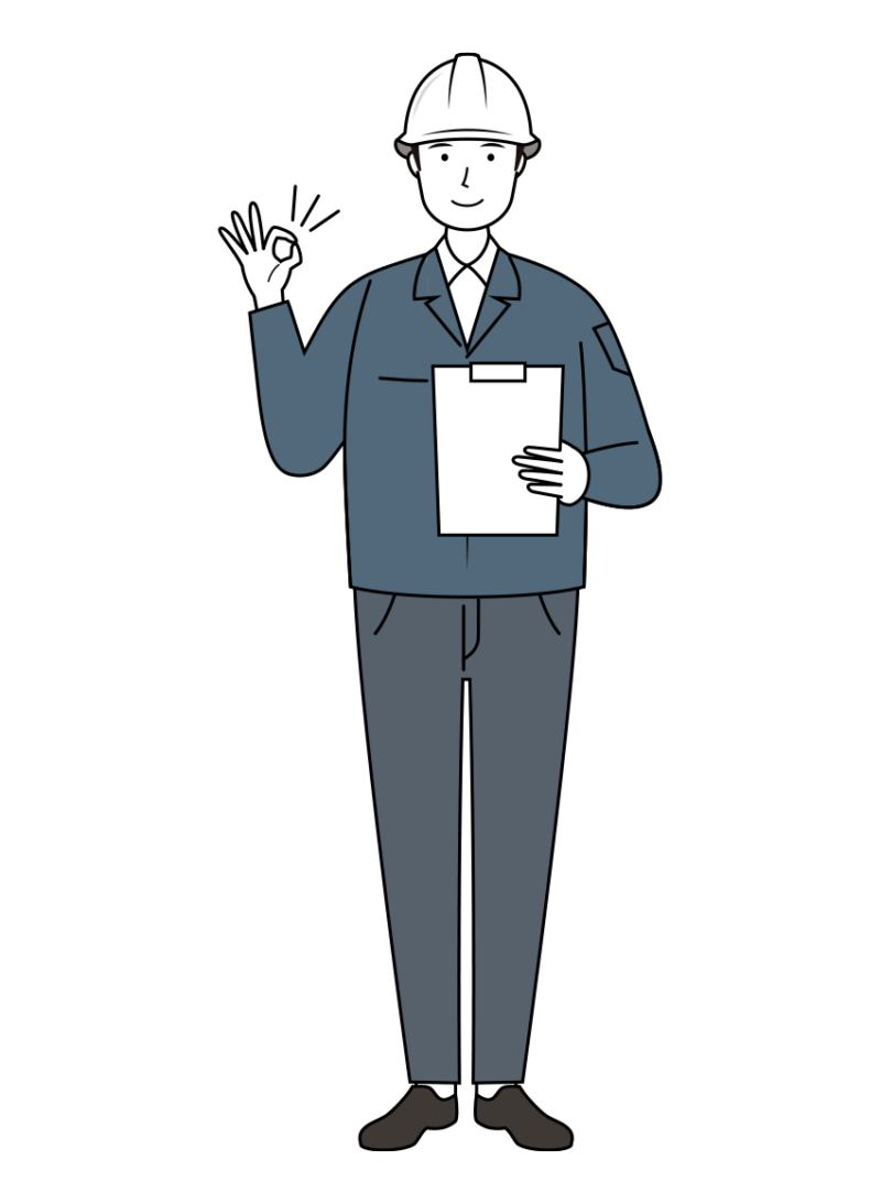 建設・現場 イラスト - 現場監督 (Site Supervisor)・男性・ OKサイン・腕章無し・線画 | イラストれいと