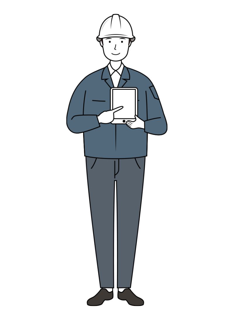 建設・現場 イラスト - 現場監督 (Site Supervisor)・男性・ 業務用タブレット・腕章無し・線画 | イラストれいと