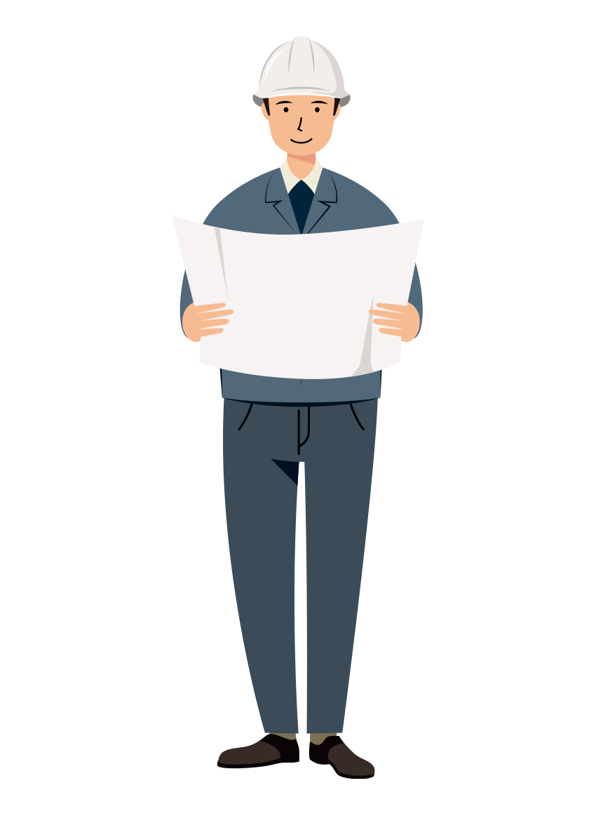 建設・現場 イラスト - 現場監督 (Site Supervisor)・男性・ 図面・腕章無し・塗り | イラストれいと