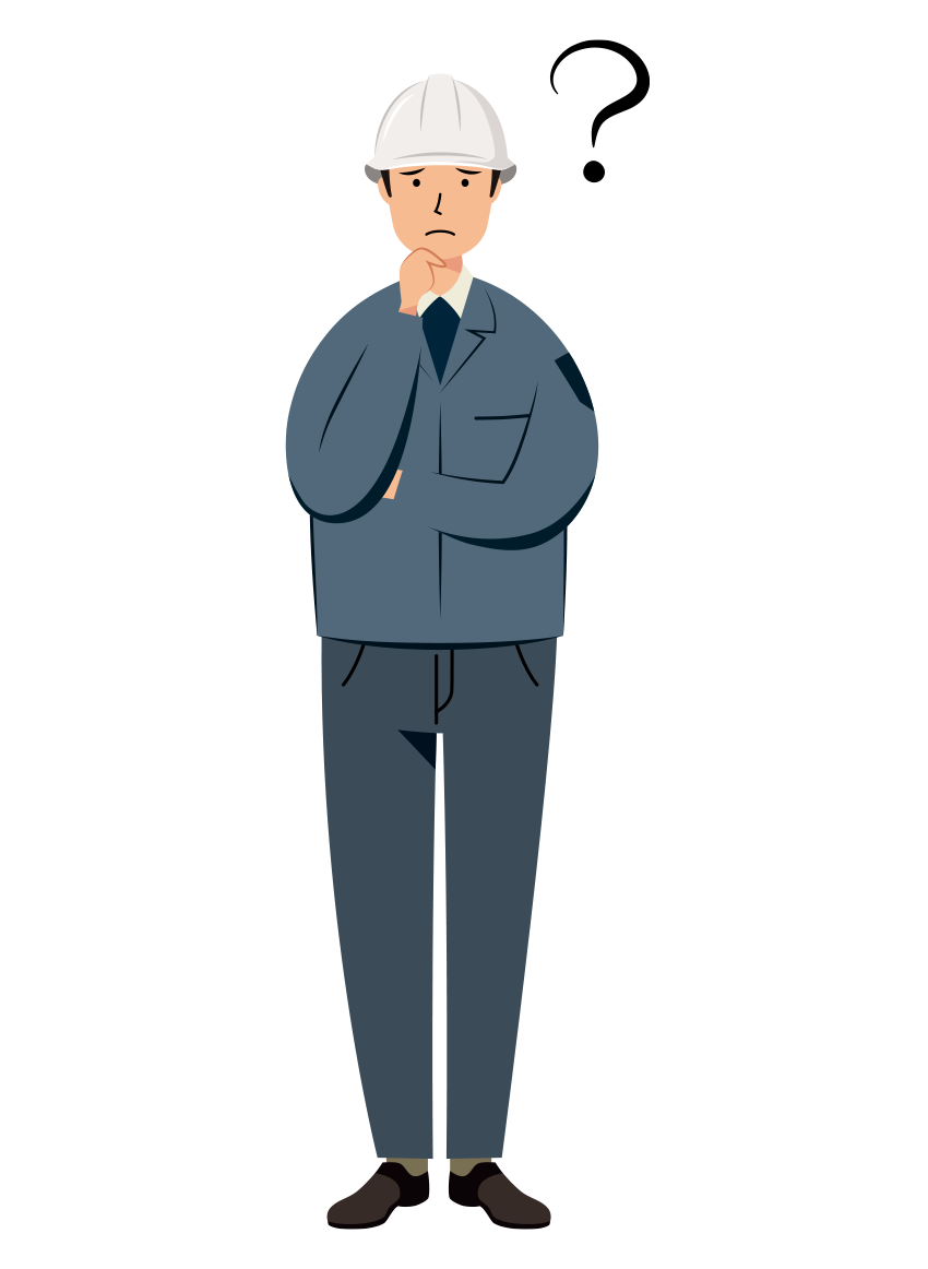 建設・現場 イラスト - 現場監督 (Site Supervisor)・男性・考える・白ヘルメット・塗り | イラストれいと