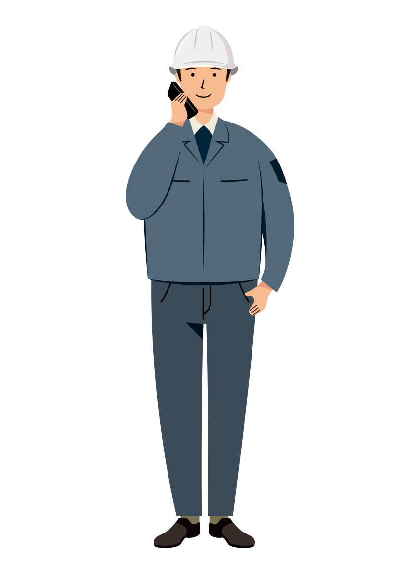 建設・現場 イラスト - 現場監督 (Site Supervisor)・男性・会話・白ヘルメット・塗り | イラストれいと