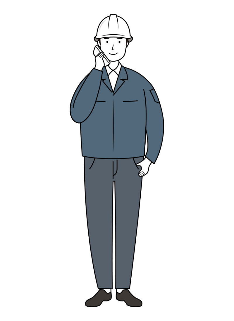 建設・現場 イラスト - 現場監督 (Site Supervisor)・男性・会話・白ヘルメット・線画 | イラストれいと