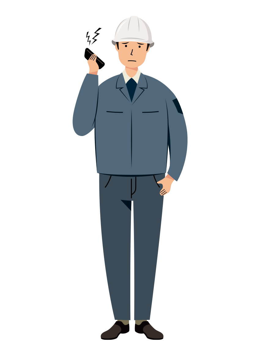 建設・現場 イラスト - 現場監督 (Site Supervisor)・男性・クレーム対応・白ヘルメット・塗り | イラストれいと