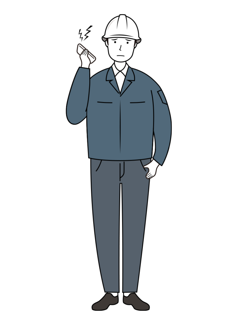 建設・現場 イラスト - 現場監督 (Site Supervisor)・男性・クレーム対応・白ヘルメット・線画 | イラストれいと