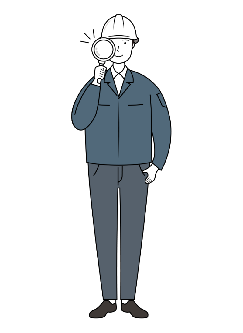 建設・現場 イラスト - 現場監督 (Site Supervisor)・男性・チェック作業・白ヘルメット・線画 | イラストれいと