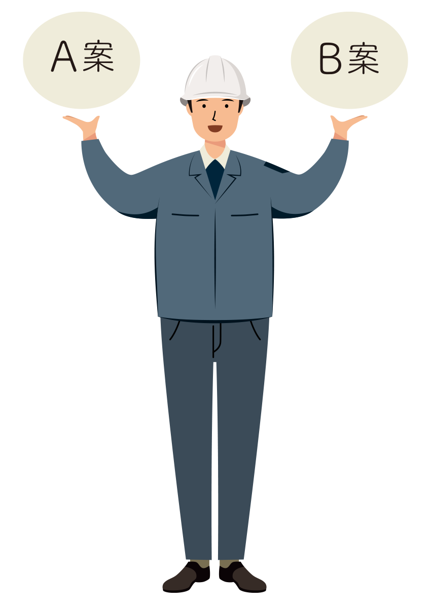 建設・現場 イラスト - 現場監督 (Site Supervisor)・男性・プラン提示・笑顔・白ヘルメット・塗り | イラストれいと