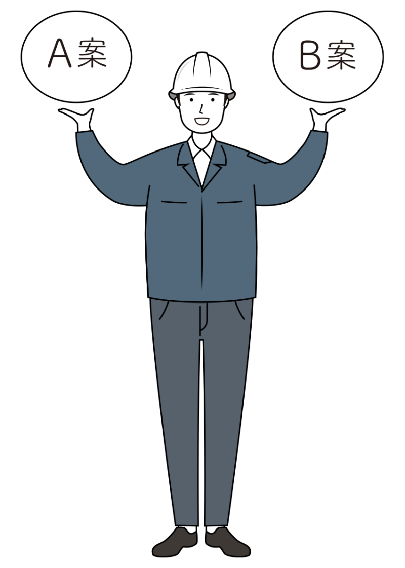 建設・現場 イラスト - 現場監督 (Site Supervisor)・男性・プラン提示・笑顔・白ヘルメット・線画 | イラストれいと