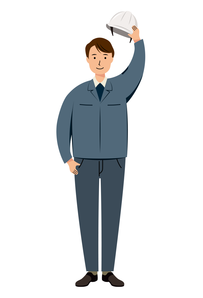 建設・現場 イラスト - 現場監督 (Site Supervisor)・男性・挨拶・白ヘルメット・塗り | イラストれいと