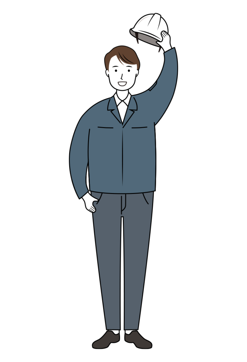 建設・現場 イラスト - 現場監督 (Site Supervisor)・男性・笑顔・白ヘルメット・線画 | イラストれいと