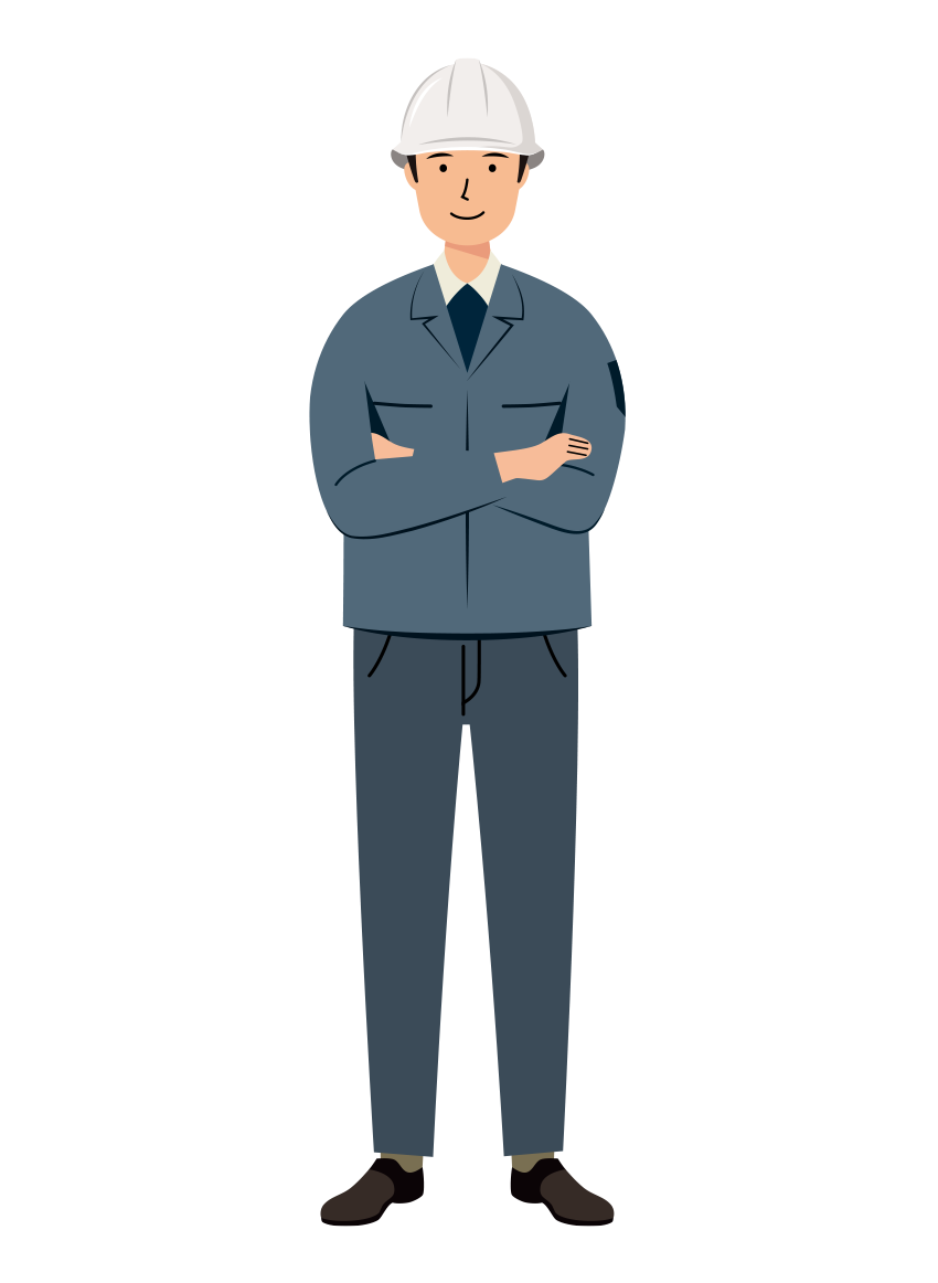 建設・現場 イラスト - 現場監督 (Site Supervisor)・男性・自信・白ヘルメット・塗り | イラストれいと