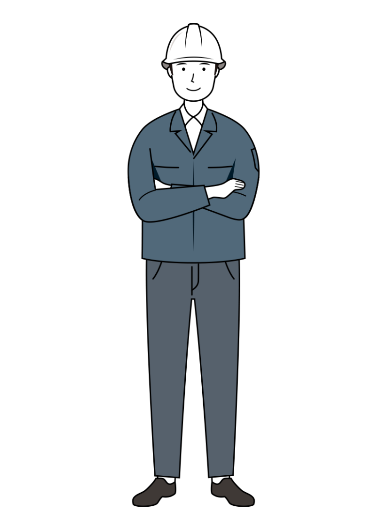 建設・現場 イラスト - 現場監督 (Site Supervisor)・男性・自信・白ヘルメット・線画 | イラストれいと