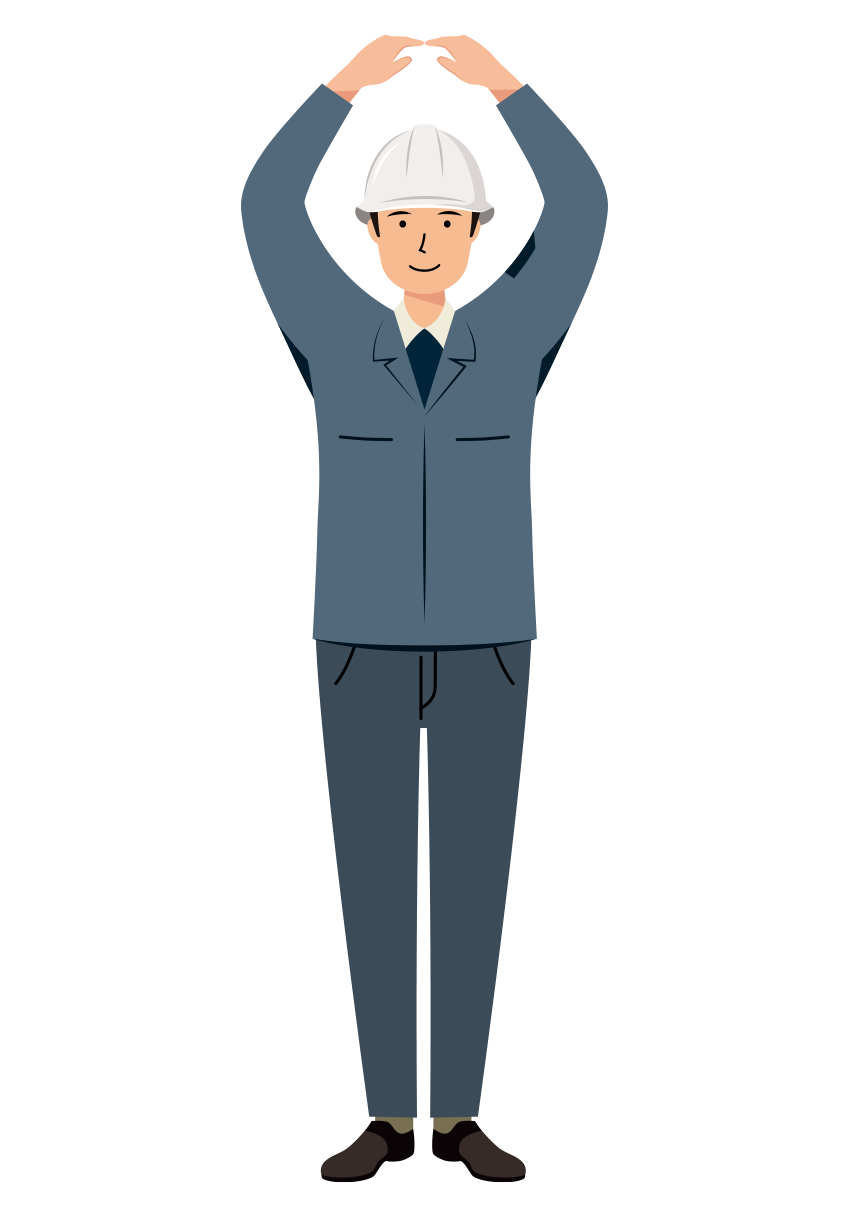建設・現場 イラスト - 現場監督 (Site Supervisor)・男性・OKポーズ・白ヘルメット・塗り | イラストれいと