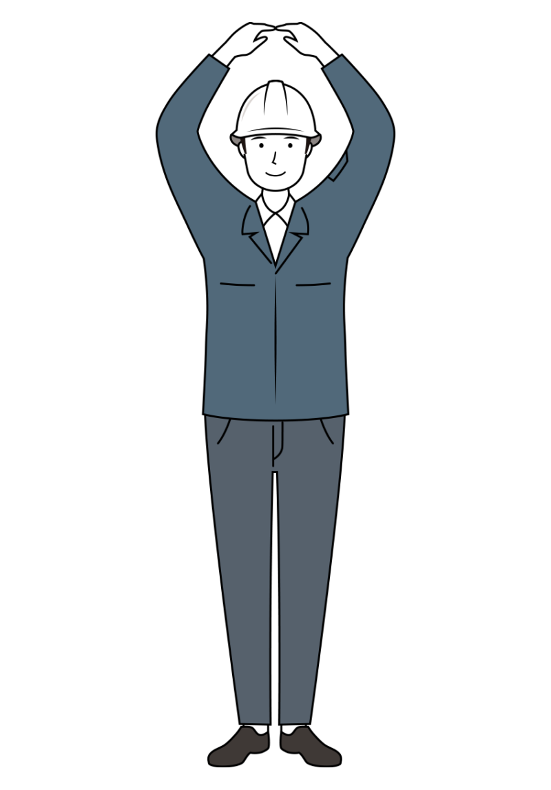 建設・現場 イラスト - 現場監督 (Site Supervisor)・男性・OKポーズ・白ヘルメット・線画 | イラストれいと