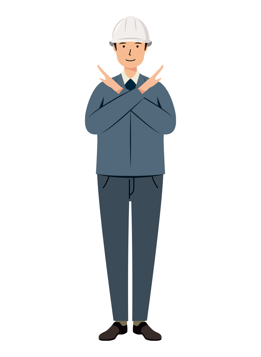 建設・現場 イラスト - 現場監督 (Site Supervisor)・男性・NGサイン・白ヘルメット・塗り | イラストれいと