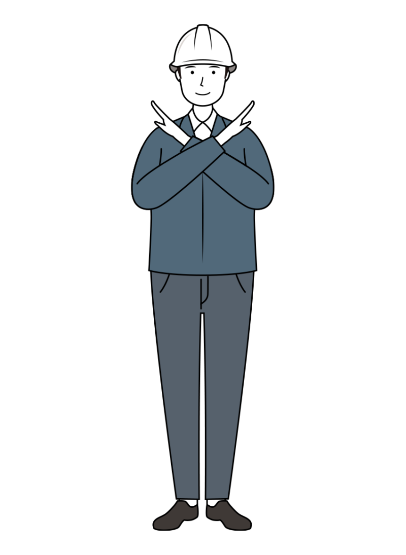 建設・現場 イラスト - 現場監督 (Site Supervisor)・男性・NGサイン・白ヘルメット・線画 | イラストれいと