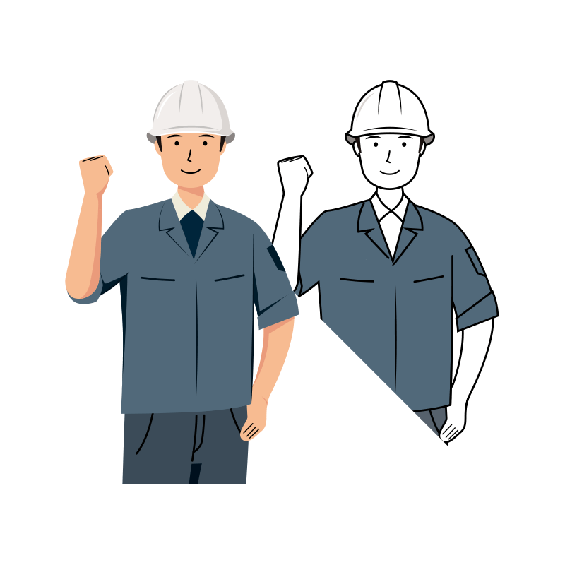 現場監督 イラスト - 男性・ガッツポーズ・白ヘルメット・上半身| イラストれいと
