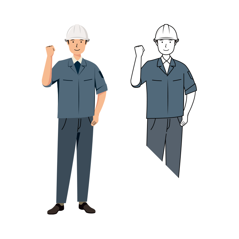 働く人・職業 イラスト - 現場監督 (Site Supervisor)・男性・ガッツポーズ・ 腕章無し| イラストれいと