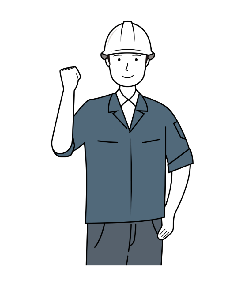 現場監督 (Site Supervisor) イラスト - 男性・ガッツポーズ・白ヘルメット・上半身・線画| イラストれいと