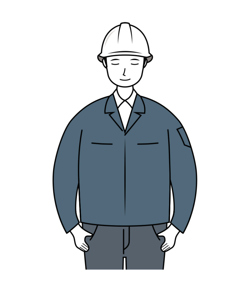 現場監督 イラスト - 男性・白ヘルメット・お辞儀・上半身・線画| イラストれいと