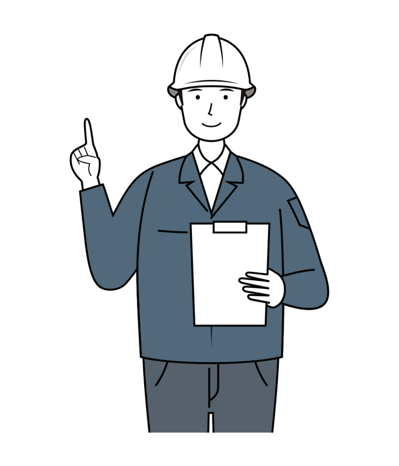 現場監督 イラスト - 男性・説明・白ヘルメット・上半身・線画 | イラストれいと