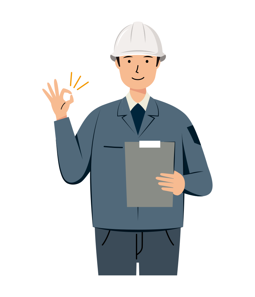 現場監督 イラスト - 男性・OKサイン・白ヘルメット・上半身・塗り | イラストれいと