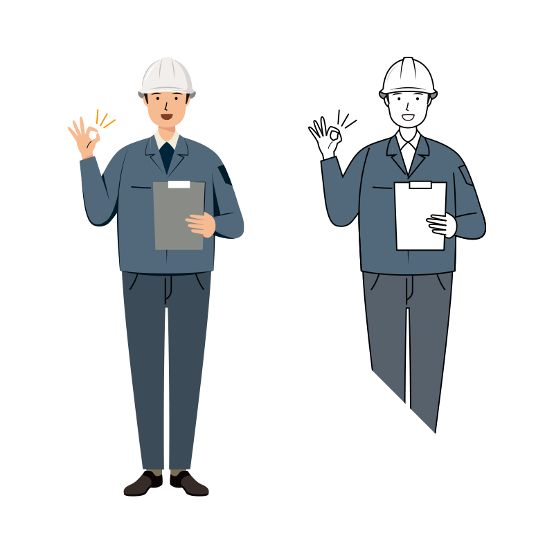 建設・現場 イラスト - 現場監督 (Site Supervisor)・男性・ OKサイン・笑顔・腕章無し | イラストれいと