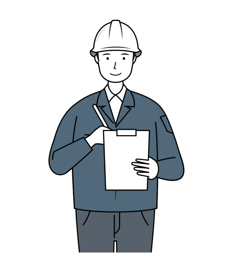 現場監督 イラスト - 男性・メモ書き・白ヘルメット・上半身・線画 | イラストれいと