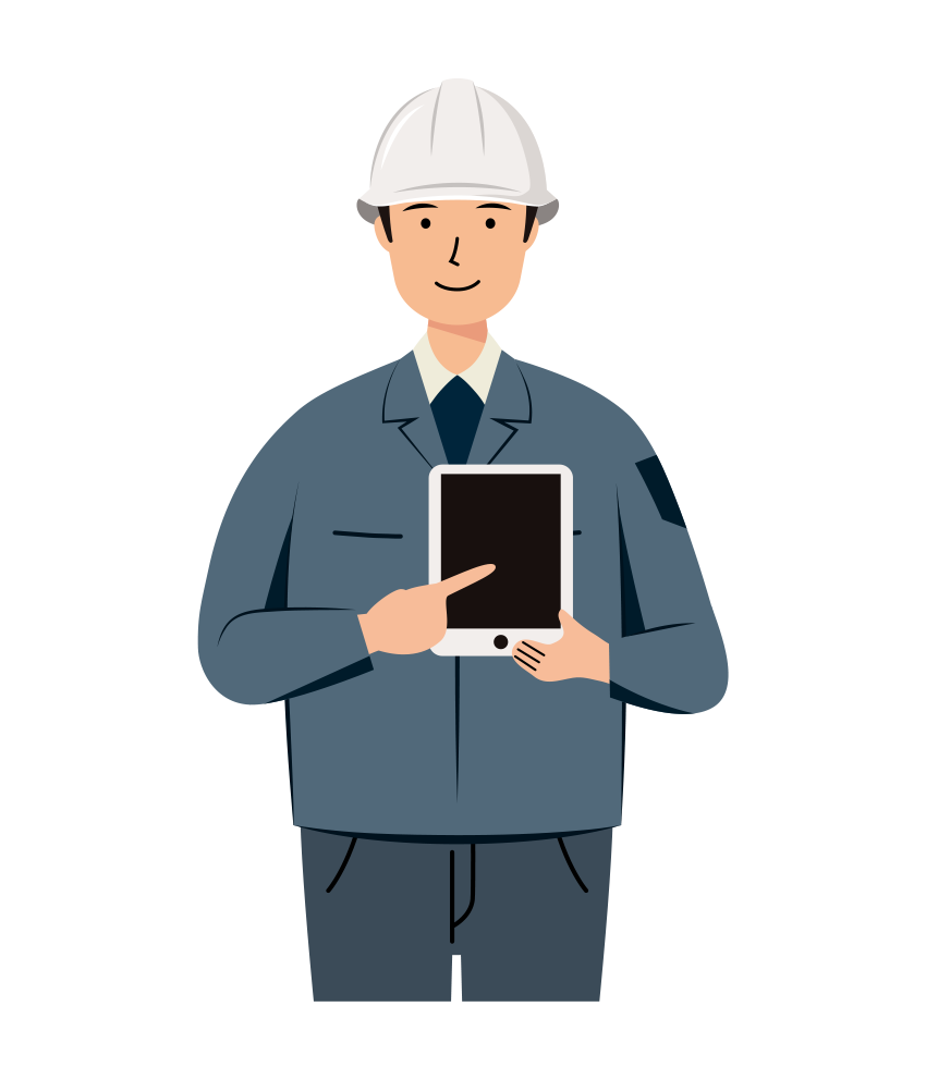 現場監督 イラスト - 男性・業務用タブレット・白ヘルメット・上半身・塗り | イラストれいと