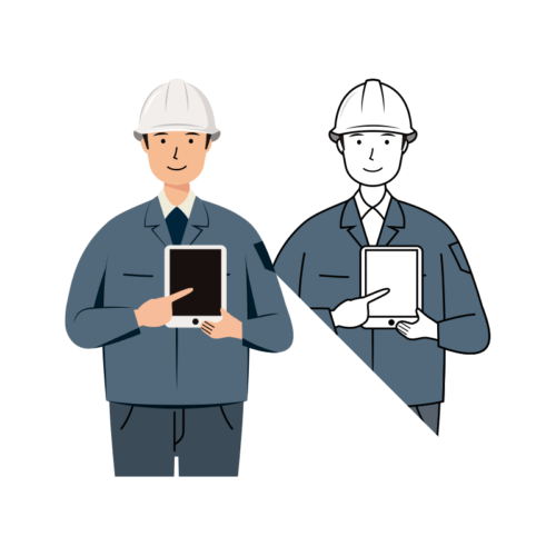 現場監督 イラスト - 男性・業務用タブレット・白ヘルメット・上半身 | イラストれいと