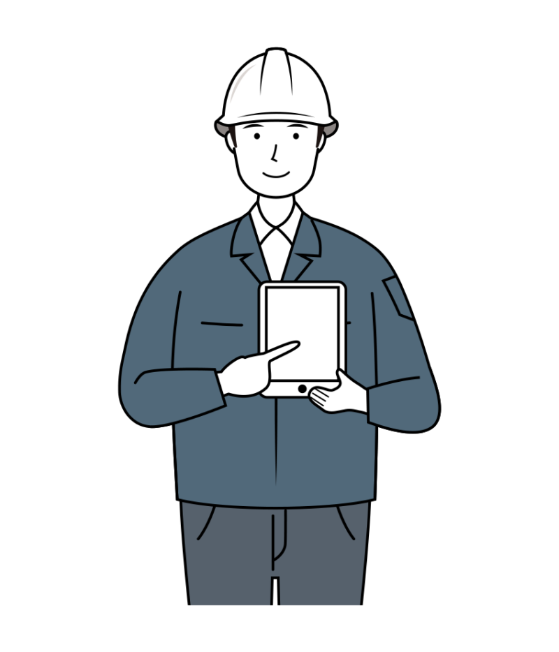 現場監督 イラスト - 男性・業務用タブレット・白ヘルメット・上半身・線画 | イラストれいと